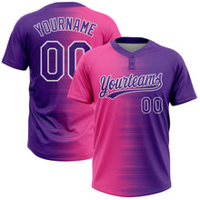 Laden Sie das Bild in den Galerie-Viewer, Custom Pink Purple-White Gradient Horizontal Stripe Two-Button Unisex Softball Jersey
