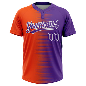 Custom Orange Purple-White Gradient Horizontal Stripe Two-Button Unisex Softball Jersey