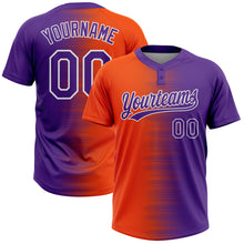 Load image into Gallery viewer, Custom Orange Purple-White Gradient Horizontal Stripe Two-Button Unisex Softball Jersey
