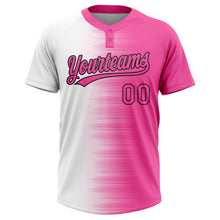 Laden Sie das Bild in den Galerie-Viewer, Custom Pink White-Black Gradient Horizontal Stripe Two-Button Unisex Softball Jersey
