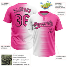 Laden Sie das Bild in den Galerie-Viewer, Custom Pink White-Black Gradient Horizontal Stripe Two-Button Unisex Softball Jersey
