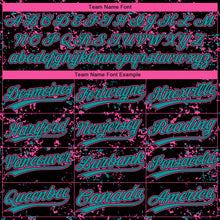 Laden Sie das Bild in den Galerie-Viewer, Custom Black Teal-Pink Abstract Shattered Paint Splatter Two-Button Unisex Softball Jersey
