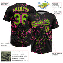 Laden Sie das Bild in den Galerie-Viewer, Custom Black Neon Green-Pink Abstract Shattered Paint Splatter Two-Button Unisex Softball Jersey
