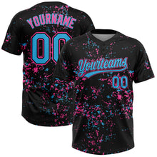 Load image into Gallery viewer, Custom Black Sky Blue Pink-Light Blue Abstract Shattered Paint Splatter Two-Button Unisex Softball Jersey
