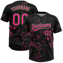 Laden Sie das Bild in den Galerie-Viewer, Custom Black Pink-Grass Green Abstract Shattered Paint Splatter Two-Button Unisex Softball Jersey
