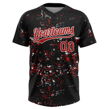 Load image into Gallery viewer, Custom Black Red-White Abstract Shattered Paint Splatter Two-Button Unisex Softball Jersey
