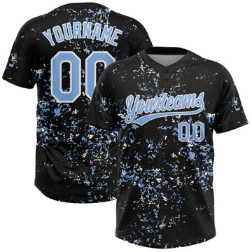 Custom Black Light Blue-White Abstract Shattered Paint Splatter Two-Button Unisex Softball Jersey