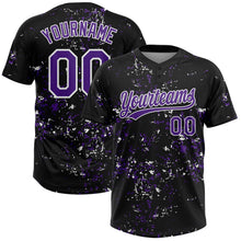 Laden Sie das Bild in den Galerie-Viewer, Custom Black Purple-White Abstract Shattered Paint Splatter Two-Button Unisex Softball Jersey

