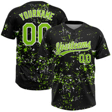 Charger l'image dans la galerie, Custom Black Neon Green-White Abstract Shattered Paint Splatter Two-Button Unisex Softball Jersey
