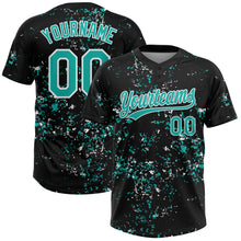Laden Sie das Bild in den Galerie-Viewer, Custom Black Aqua-White Abstract Shattered Paint Splatter Two-Button Unisex Softball Jersey

