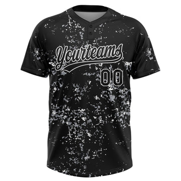 Custom Black White-Light Gray Abstract Shattered Paint Splatter Two-Button Unisex Softball Jersey