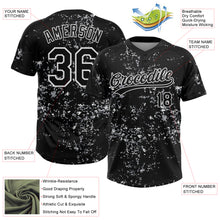 Load image into Gallery viewer, Custom Black White-Light Gray Abstract Shattered Paint Splatter Two-Button Unisex Softball Jersey

