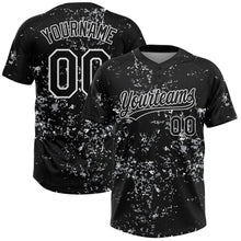 Load image into Gallery viewer, Custom Black White-Light Gray Abstract Shattered Paint Splatter Two-Button Unisex Softball Jersey

