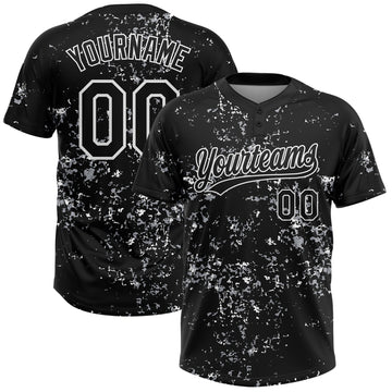 Custom Black White-Light Gray Abstract Shattered Paint Splatter Two-Button Unisex Softball Jersey