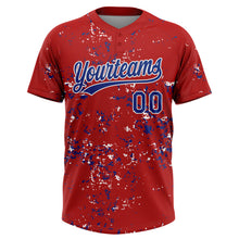 Загрузить изображение в средство просмотра галереи, Custom Red Royal-White Abstract Shattered Paint Splatter Two-Button Unisex Softball Jersey
