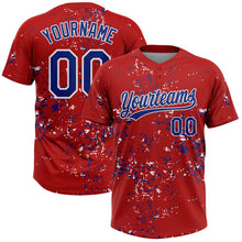 Загрузить изображение в средство просмотра галереи, Custom Red Royal-White Abstract Shattered Paint Splatter Two-Button Unisex Softball Jersey
