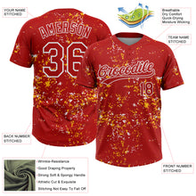 Load image into Gallery viewer, Custom Red Gold-White Abstract Shattered Paint Splatter Two-Button Unisex Softball Jersey
