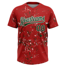 Laden Sie das Bild in den Galerie-Viewer, Custom Red Green-White Abstract Shattered Paint Splatter Two-Button Unisex Softball Jersey
