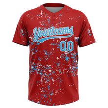 Загрузить изображение в средство просмотра галереи, Custom Red Sky Blue-White Abstract Shattered Paint Splatter Two-Button Unisex Softball Jersey
