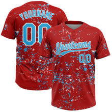 Загрузить изображение в средство просмотра галереи, Custom Red Sky Blue-White Abstract Shattered Paint Splatter Two-Button Unisex Softball Jersey
