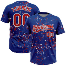 Charger l'image dans la galerie, Custom Royal Red-White Abstract Shattered Paint Splatter Two-Button Unisex Softball Jersey

