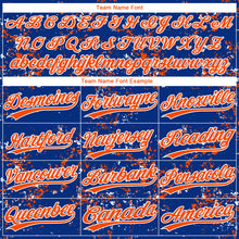Laden Sie das Bild in den Galerie-Viewer, Custom Royal Orange-White Abstract Shattered Paint Splatter Two-Button Unisex Softball Jersey
