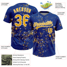 Загрузить изображение в средство просмотра галереи, Custom Royal Gold-White Abstract Shattered Paint Splatter Two-Button Unisex Softball Jersey
