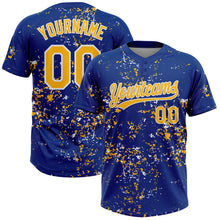 Загрузить изображение в средство просмотра галереи, Custom Royal Gold-White Abstract Shattered Paint Splatter Two-Button Unisex Softball Jersey
