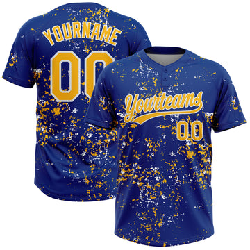Custom Royal Gold-White Abstract Shattered Paint Splatter Two-Button Unisex Softball Jersey
