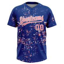 Загрузить изображение в средство просмотра галереи, Custom Royal Medium Pink-White Abstract Shattered Paint Splatter Two-Button Unisex Softball Jersey
