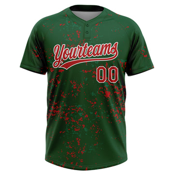 Custom Green Red Kelly Green-White Abstract Shattered Paint Splatter Two-Button Unisex Softball Jersey