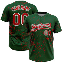 Laden Sie das Bild in den Galerie-Viewer, Custom Green Red Kelly Green-White Abstract Shattered Paint Splatter Two-Button Unisex Softball Jersey
