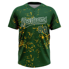 Загрузить изображение в средство просмотра галереи, Custom Green Kelly Green Gold-White Abstract Shattered Paint Splatter Two-Button Unisex Softball Jersey
