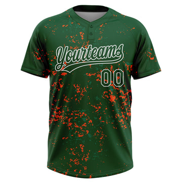 Custom Green Kelly Green Orange-White Abstract Shattered Paint Splatter Two-Button Unisex Softball Jersey