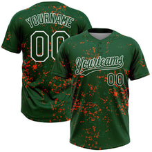 Загрузить изображение в средство просмотра галереи, Custom Green Kelly Green Orange-White Abstract Shattered Paint Splatter Two-Button Unisex Softball Jersey
