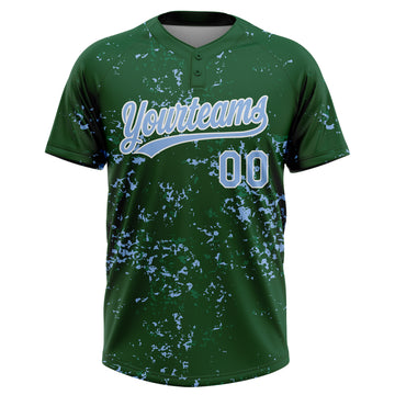 Custom Green Light Blue Kelly Green-White Abstract Shattered Paint Splatter Two-Button Unisex Softball Jersey
