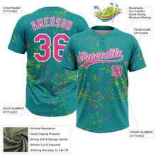 Laden Sie das Bild in den Galerie-Viewer, Custom Teal Pink Neon Green-White Abstract Shattered Paint Splatter Two-Button Unisex Softball Jersey
