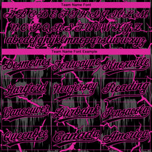 Load image into Gallery viewer, Custom Black Deep Pink-Gray Raglan Sleeves Neon Lightning Crackle Two-Button Unisex Softball Jersey
