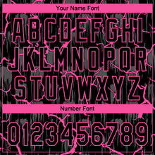 Charger l'image dans la galerie, Custom Black Pink-Gray Raglan Sleeves Neon Lightning Crackle Two-Button Unisex Softball Jersey
