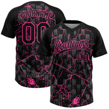 Charger l'image dans la galerie, Custom Black Pink-Gray Raglan Sleeves Neon Lightning Crackle Two-Button Unisex Softball Jersey
