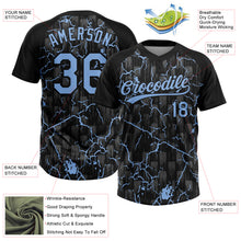 Load image into Gallery viewer, Custom Black Light Blue-Gray Raglan Sleeves Neon Lightning Crackle Two-Button Unisex Softball Jersey
