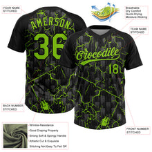 Загрузить изображение в средство просмотра галереи, Custom Black Neon Green-Gray Raglan Sleeves Neon Lightning Crackle Two-Button Unisex Softball Jersey
