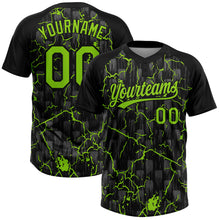 Загрузить изображение в средство просмотра галереи, Custom Black Neon Green-Gray Raglan Sleeves Neon Lightning Crackle Two-Button Unisex Softball Jersey

