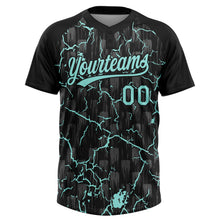 Charger l'image dans la galerie, Custom Black Ice Blue-Gray Raglan Sleeves Neon Lightning Crackle Two-Button Unisex Softball Jersey
