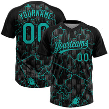 Charger l'image dans la galerie, Custom Black Aqua-Gray Raglan Sleeves Neon Lightning Crackle Two-Button Unisex Softball Jersey
