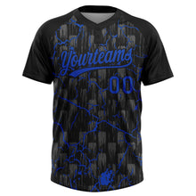 Charger l'image dans la galerie, Custom Black Thunder Blue-Gray Raglan Sleeves Neon Lightning Crackle Two-Button Unisex Softball Jersey
