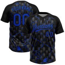 Charger l'image dans la galerie, Custom Black Thunder Blue-Gray Raglan Sleeves Neon Lightning Crackle Two-Button Unisex Softball Jersey
