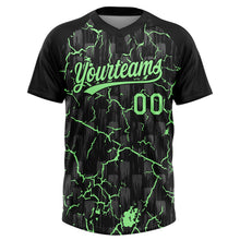 Charger l'image dans la galerie, Custom Black Pea Green-Gray Raglan Sleeves Neon Lightning Crackle Two-Button Unisex Softball Jersey
