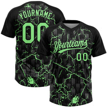 Charger l'image dans la galerie, Custom Black Pea Green-Gray Raglan Sleeves Neon Lightning Crackle Two-Button Unisex Softball Jersey
