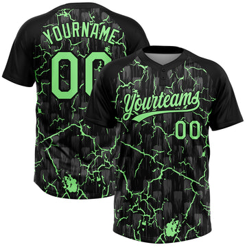 Custom Black Pea Green-Gray Raglan Sleeves Neon Lightning Crackle Two-Button Unisex Softball Jersey